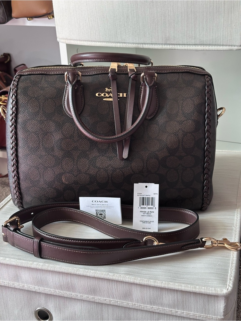 Coach Brown Signature Satchel with Braided Trim and Gold Hardware - Picture 2 of 10